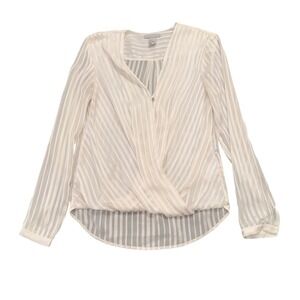 HM Womens White Striped Sheer Wrap Front Blouse V-Neck Long Sleeve Size 4
